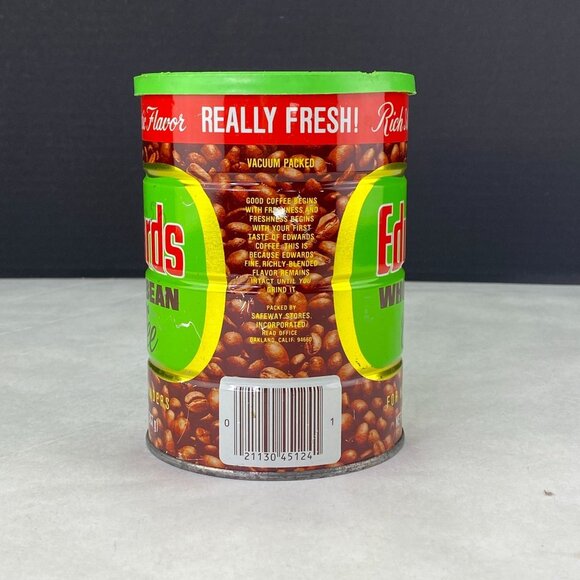 Vintage Safeway Edwards Whole Bean Coffee 14oz Advertising Tin Metal Can - Picture 4 of 11